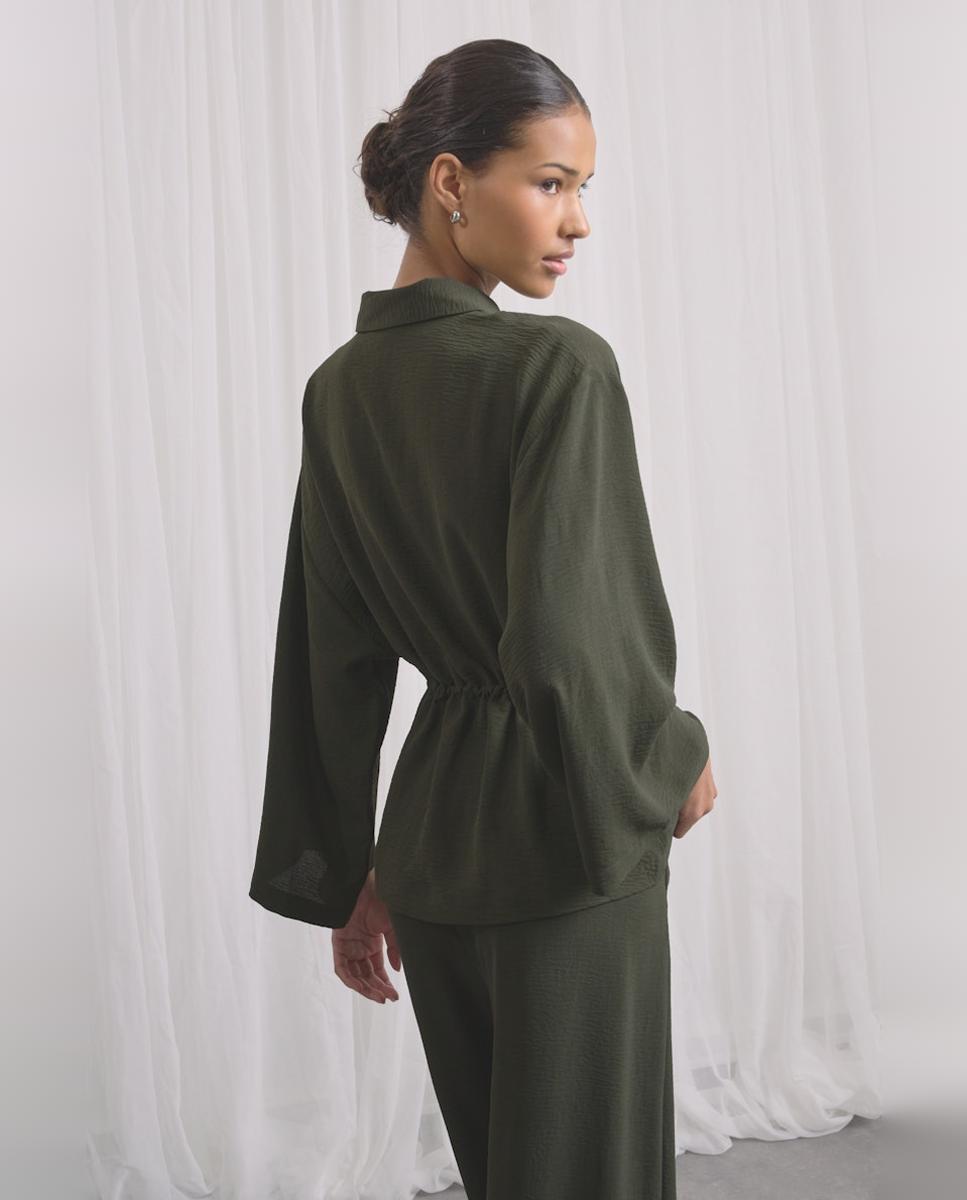 Camisa de mujer de manga francesa con cuello camisero - jdy - Verde pardo Verde pardo-5