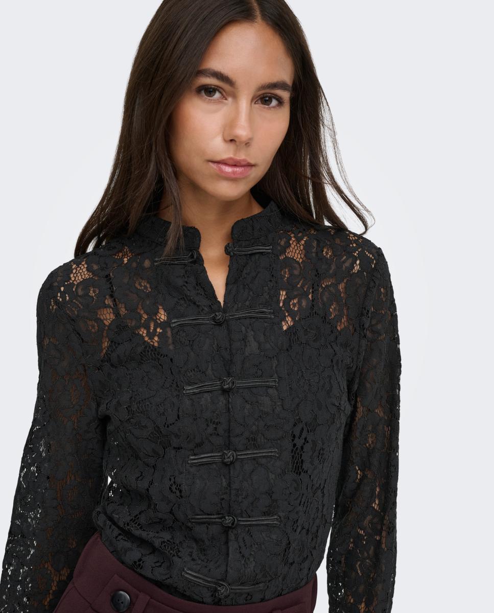 Imagen 0 de Camisa de mujer con cuello mao y manga larga Negro
