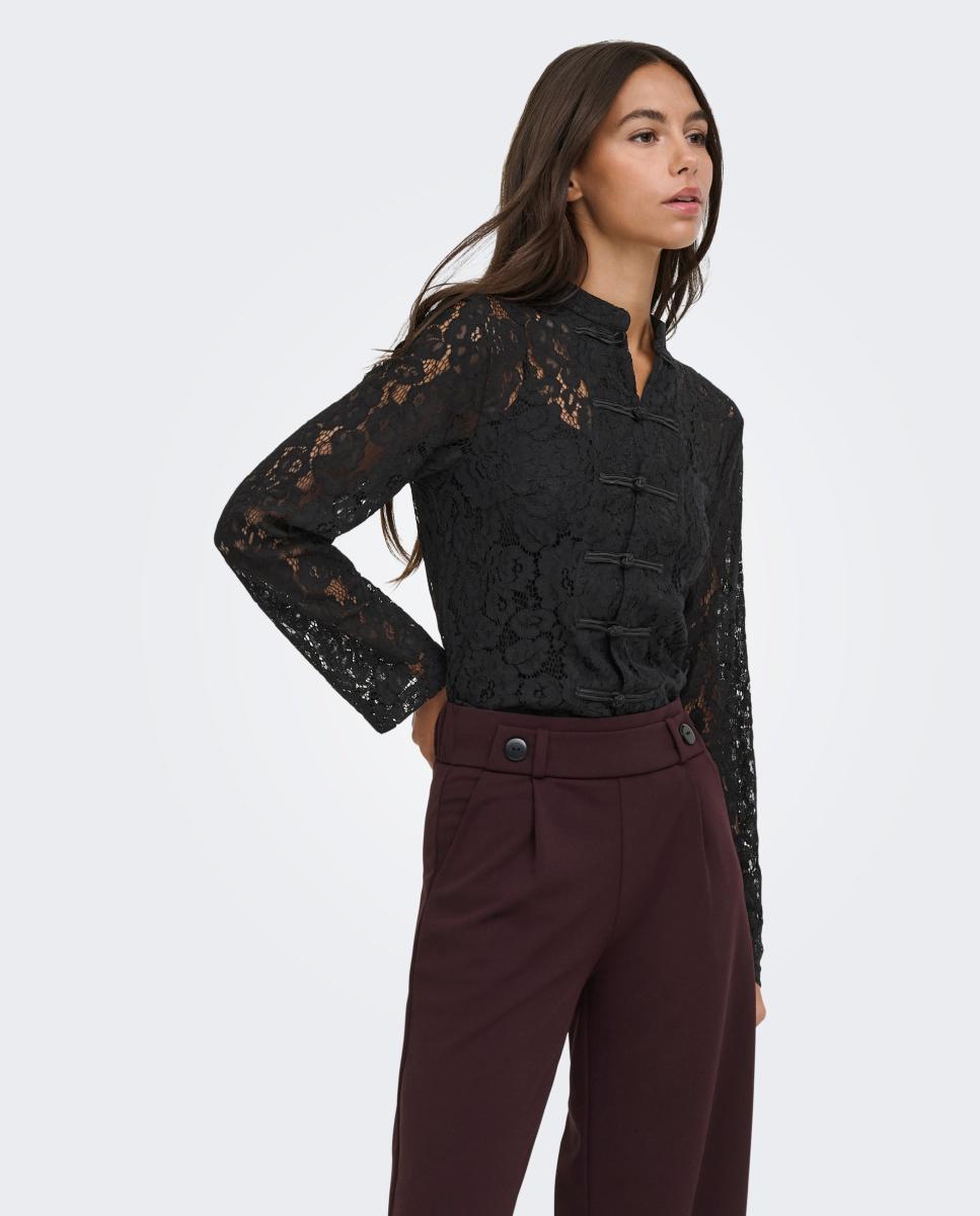 Camisa de mujer con cuello mao y manga larga - jdy - Negro Negro-3