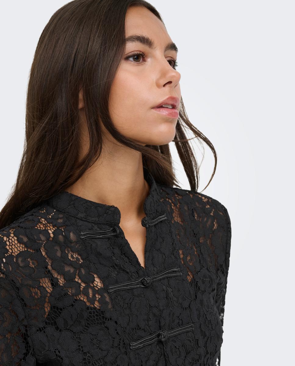 Camisa de mujer con cuello mao y manga larga - jdy - Negro Negro-4