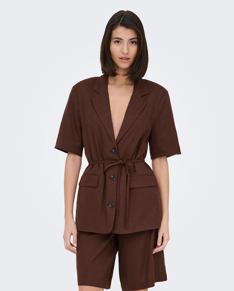 jdy - Blazer de mujer de lino manga corta.