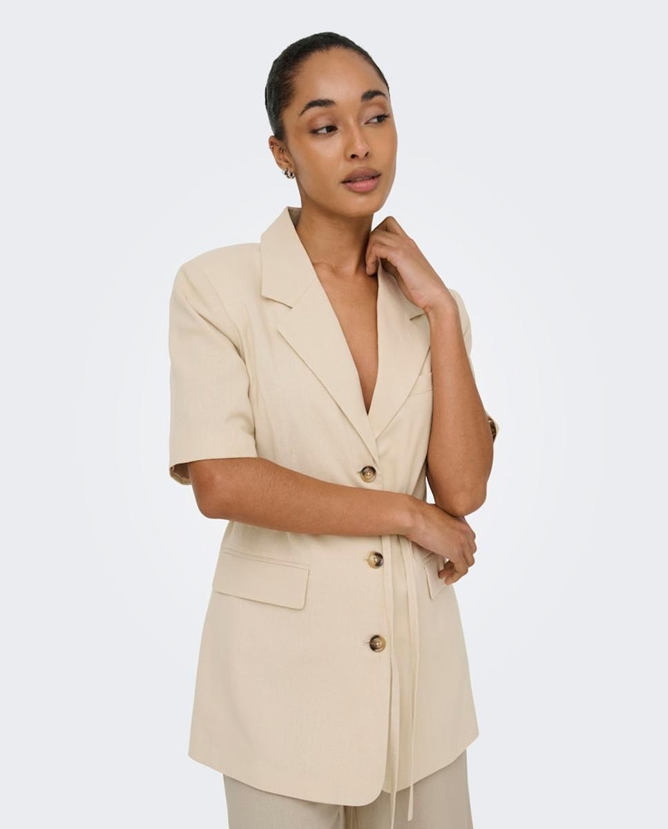 Blazer de Linho com Manga Curta Branco-4
