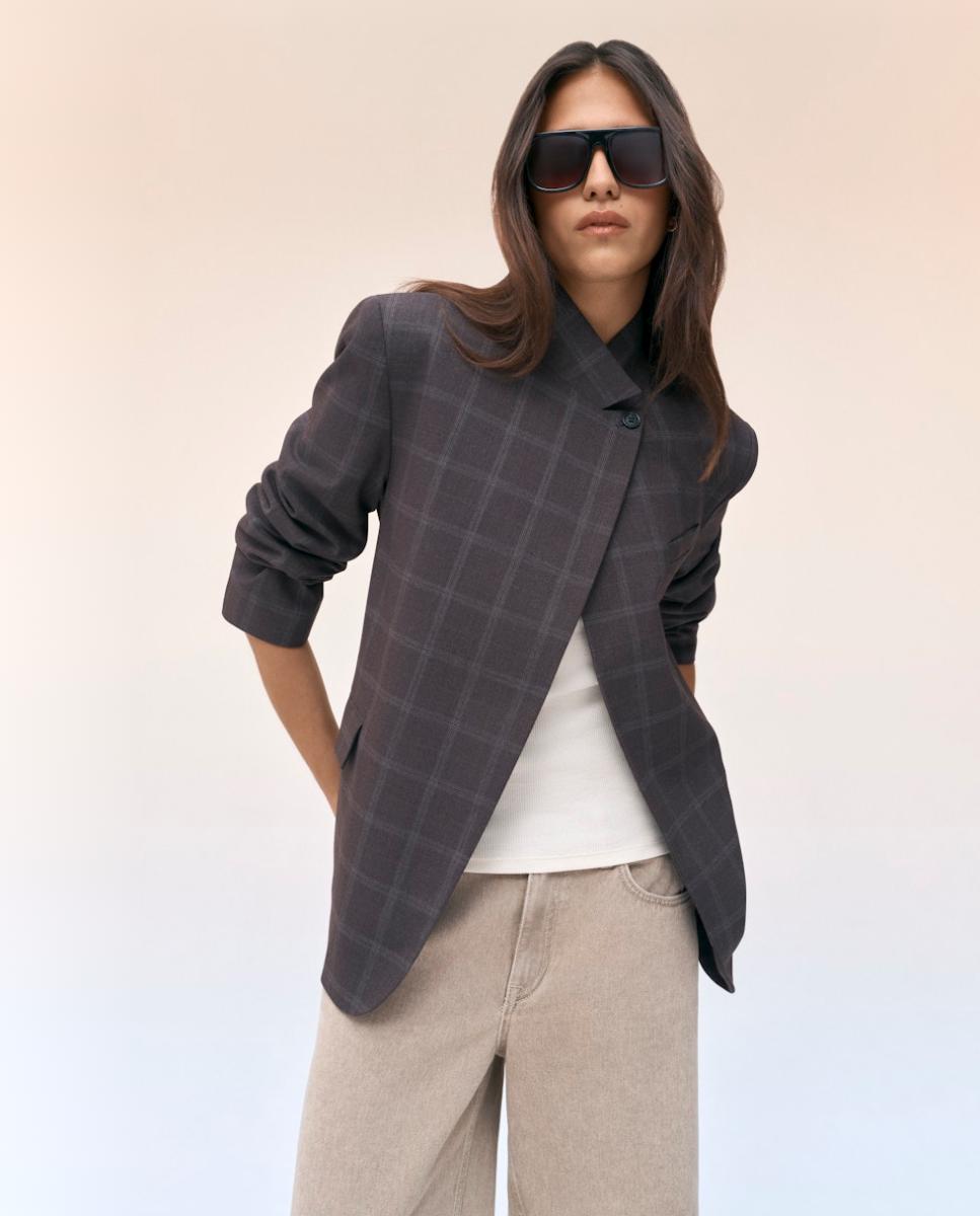 Imagen 0 de Chaqueta de mujer con cuello alto y cierre de botones Gris oscuro