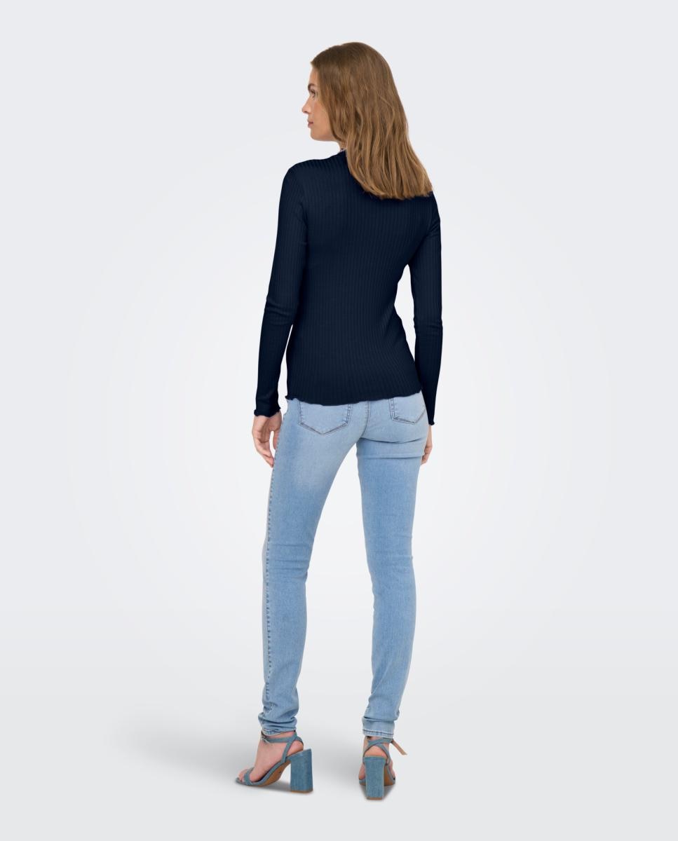 Camisola de malha com gola alta e canelado Azul-marinho-2