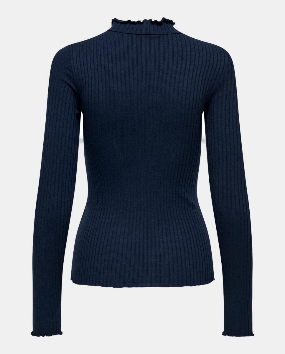 Camisola de malha com gola alta e canelado Azul-marinho-4