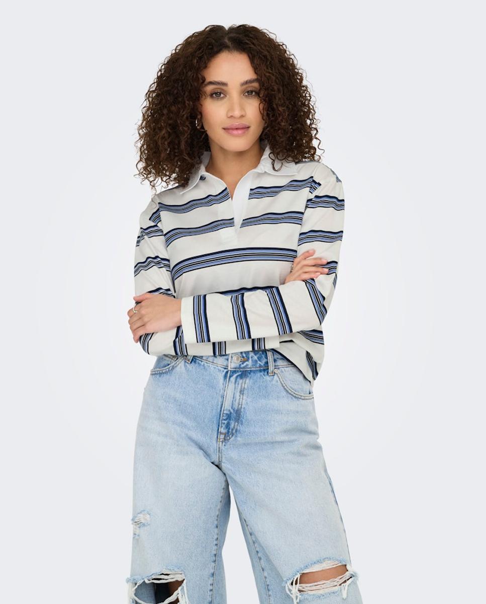 Polo às Riscas Branco-2
