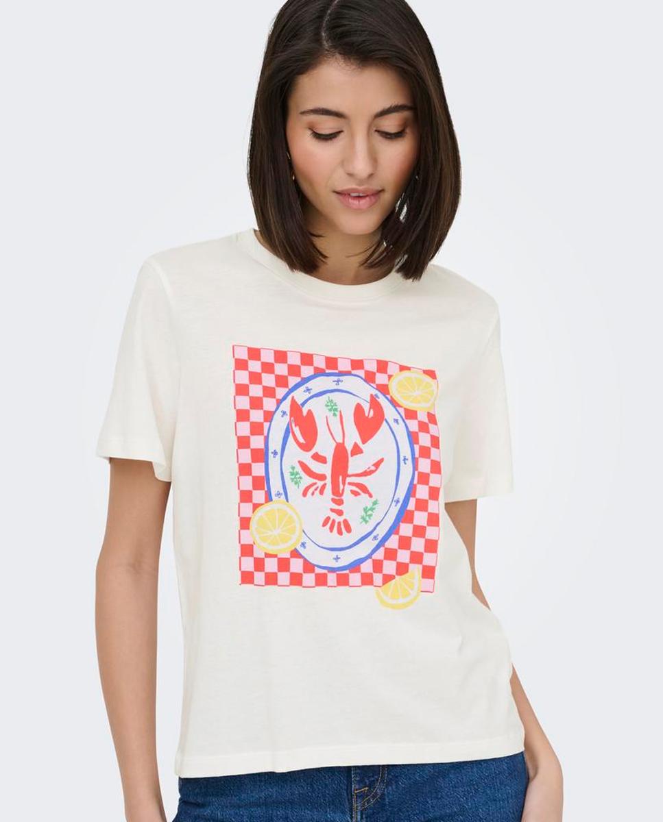 T-shirt de manga curta com desenho à frente Branco-3