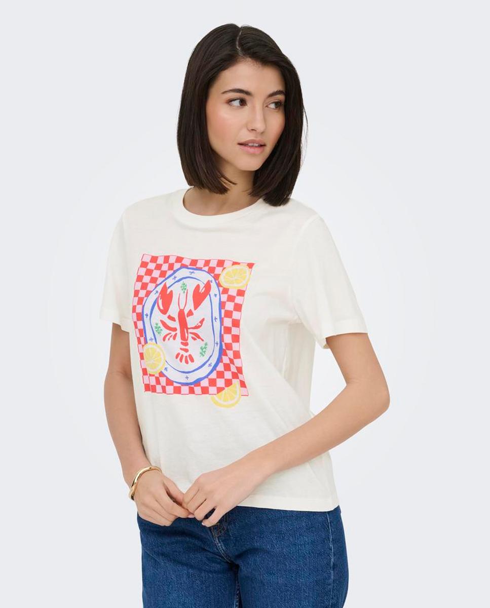 T-shirt de manga curta com desenho à frente Branco-4