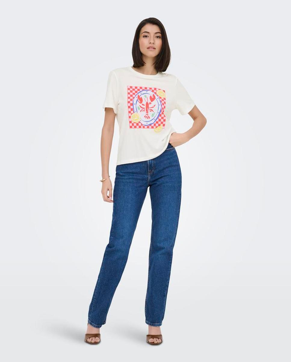 T-shirt de manga curta com desenho à frente Branco-7
