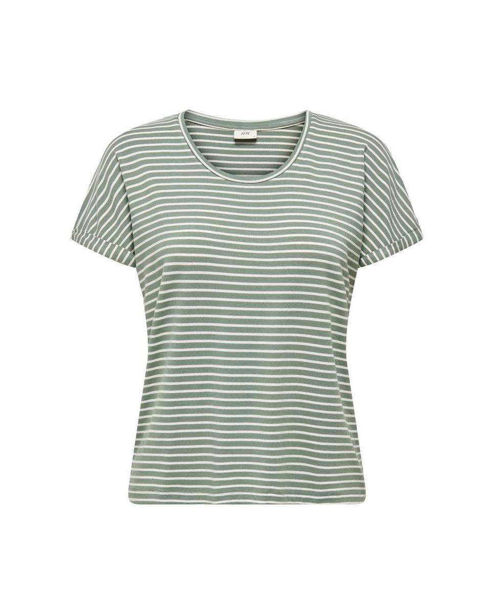 T-shirt às Riscas com Manga curta e Decote Redondo Verde pardo-5