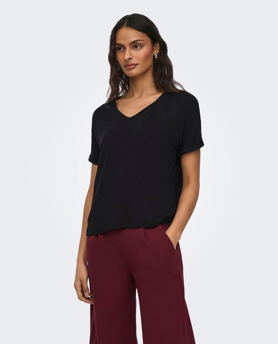 jdy - Camiseta de mujer de manga corta con cuello pico.