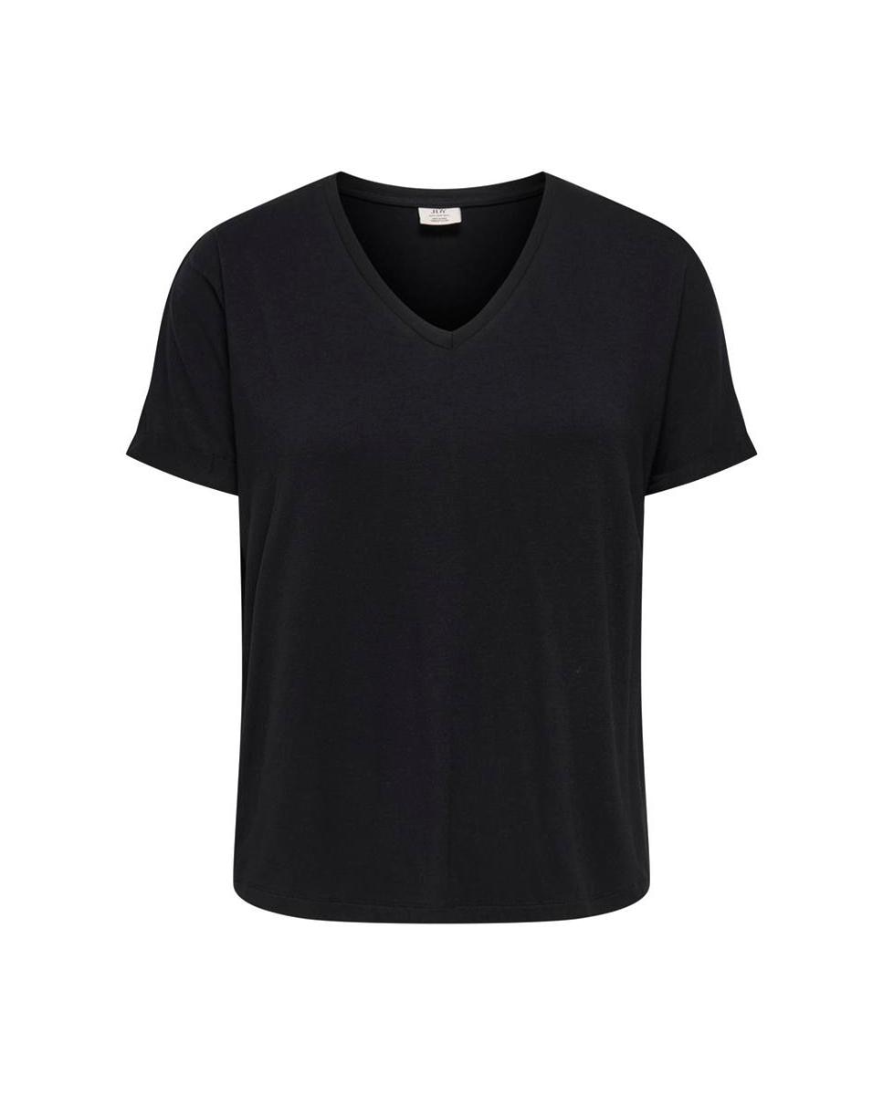 Camiseta de mujer de manga corta con cuello pico - jdy - Negro Negro-6