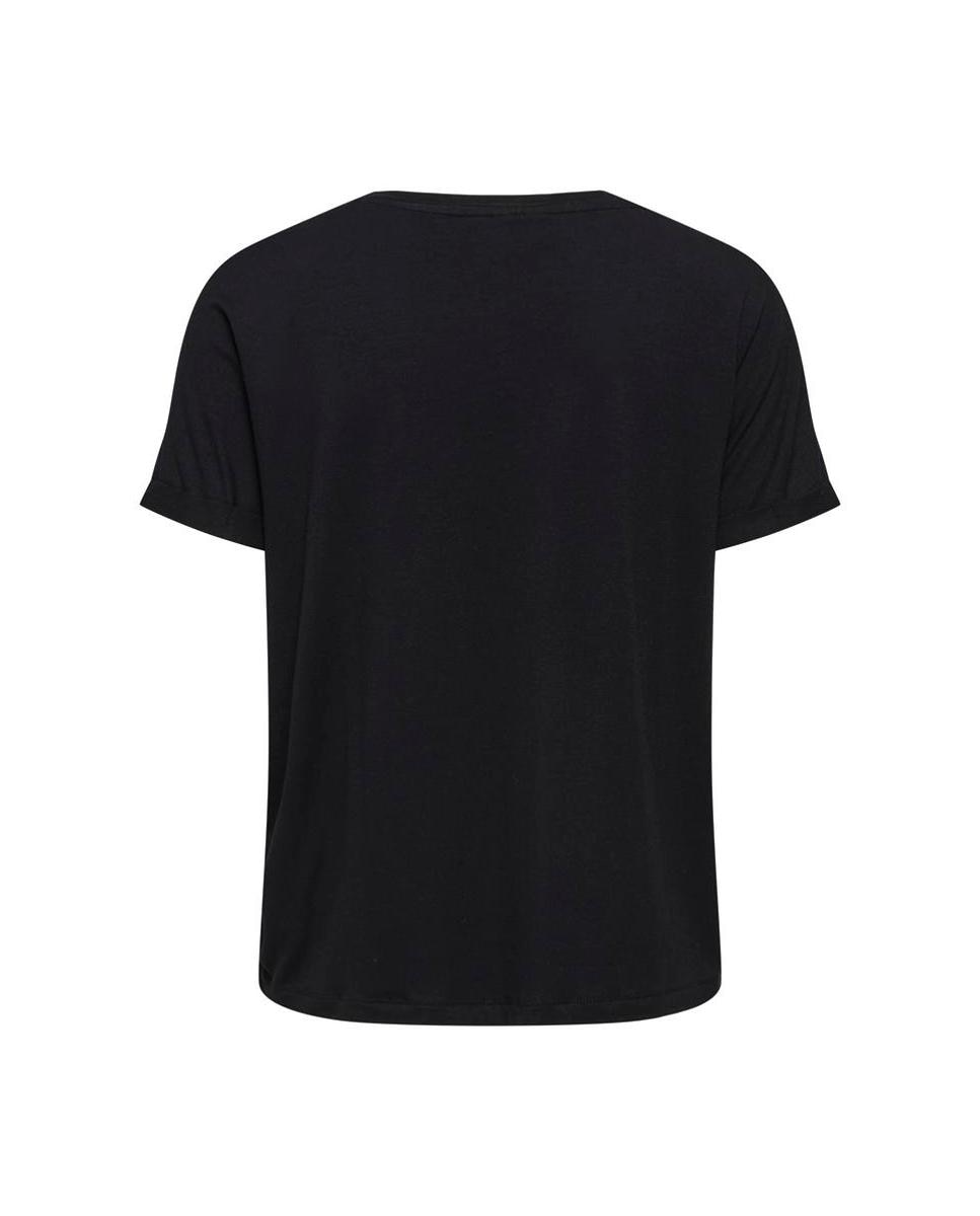 Camiseta de mujer de manga corta con cuello pico - jdy - Negro Negro-7