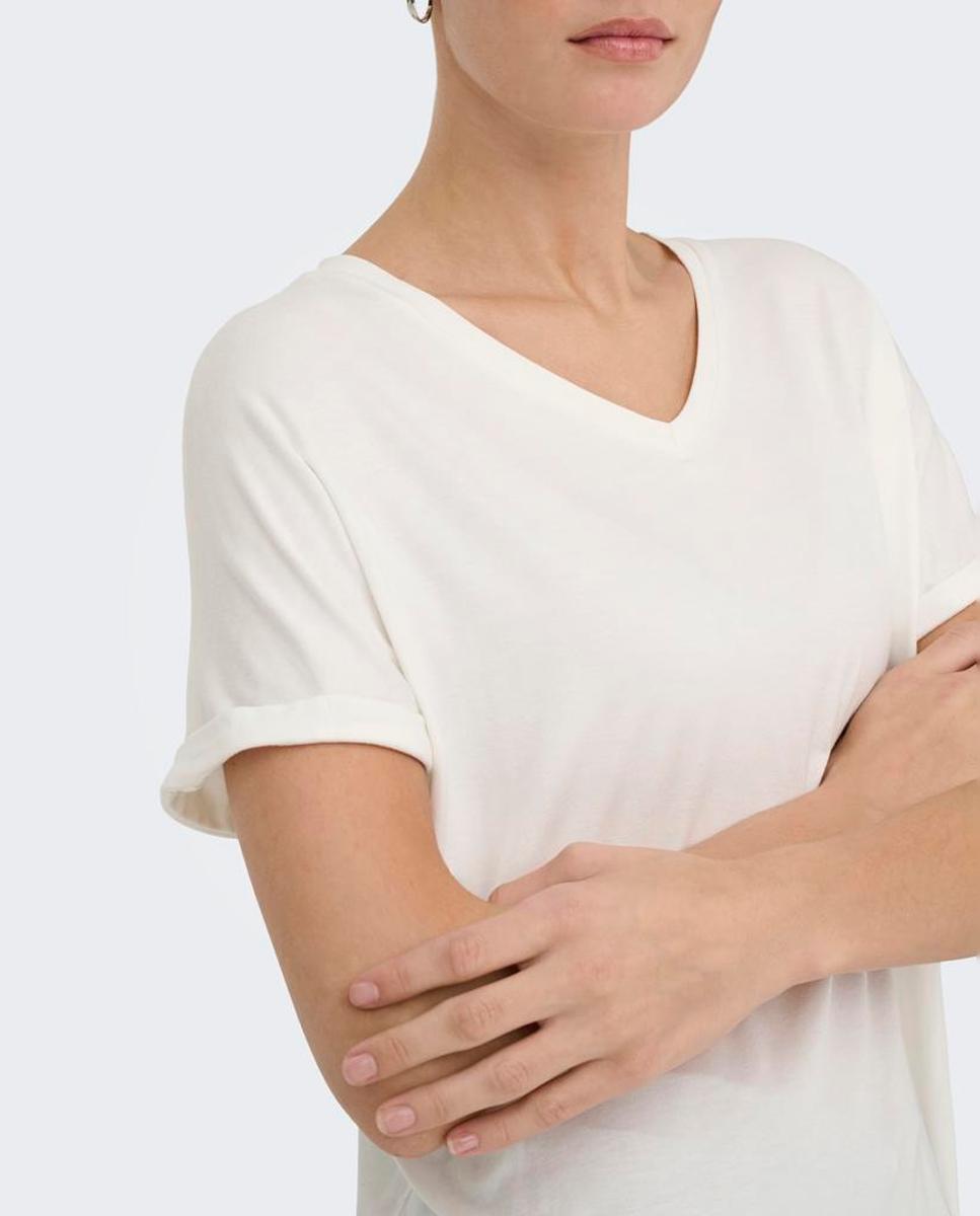 Camiseta de mujer de manga corta con cuello pico - jdy - Blanco Blanco-3