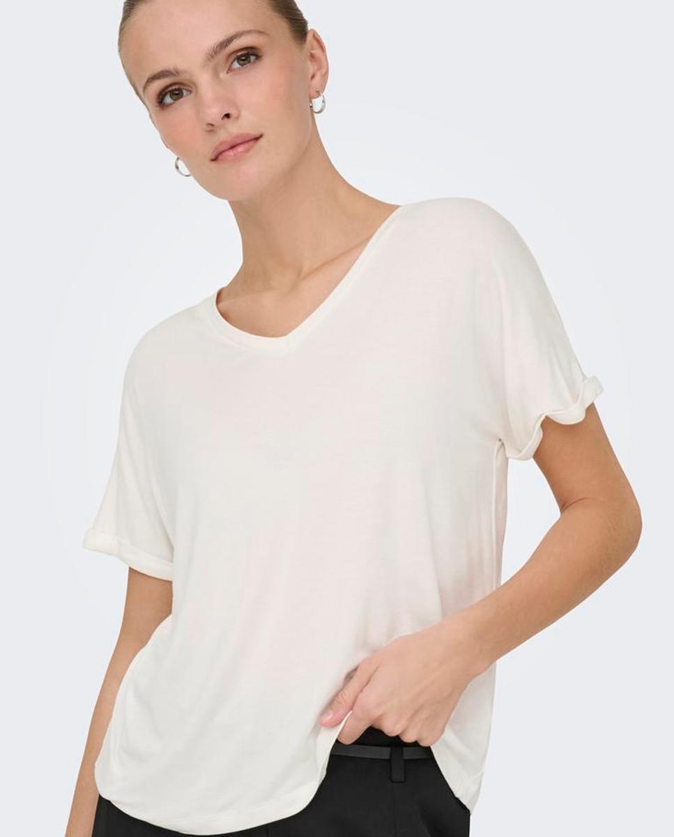 Camiseta de mujer de manga corta con cuello pico - jdy - Blanco Blanco-4
