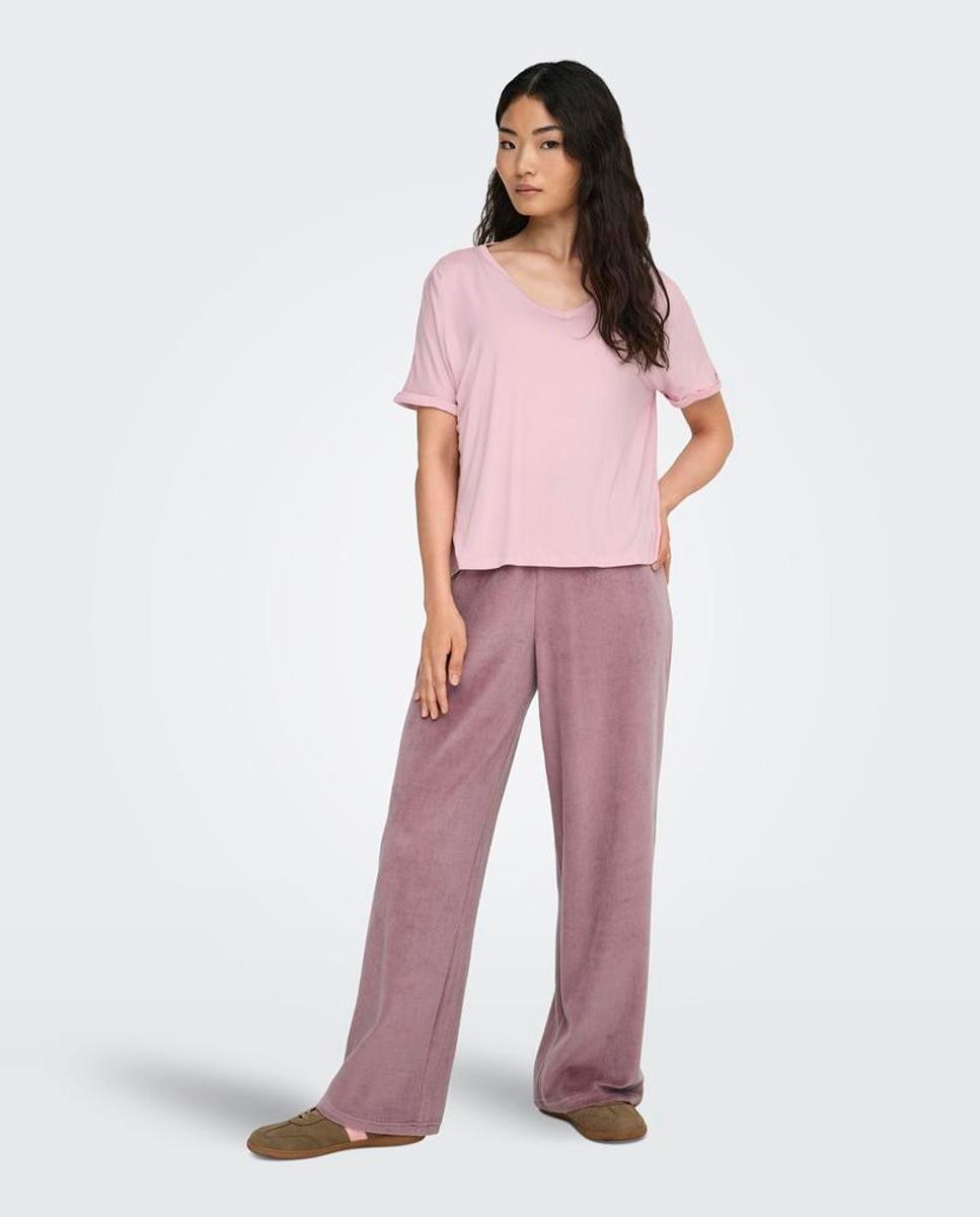 Camiseta de mujer de manga corta con cuello pico - jdy - Morado Morado-7