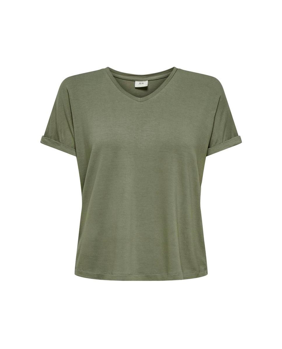 T-shirt de Manga Curta com Decote em Bico Verde pardo-5