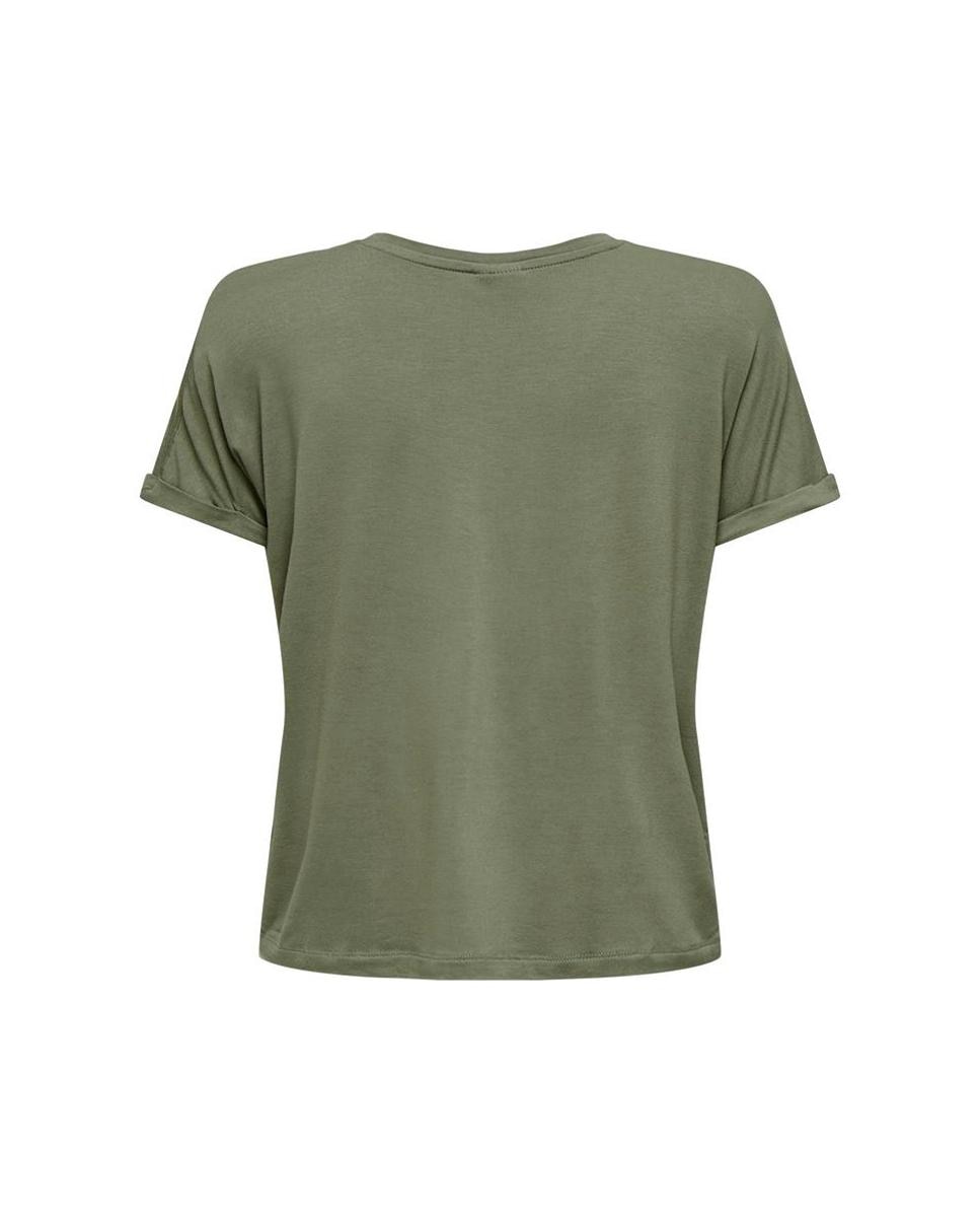 T-shirt de Manga Curta com Decote em Bico Verde pardo-6
