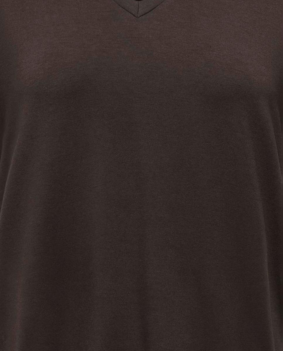 Camiseta de mujer de manga corta con cuello pico - jdy - Marrón oscuro Marrón oscuro-4