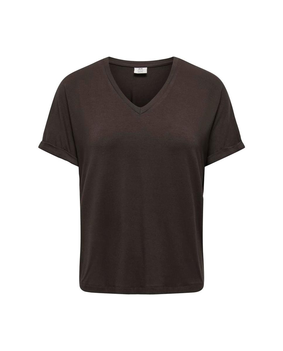 Camiseta de mujer de manga corta con cuello pico - jdy - Marrón oscuro Marrón oscuro-6