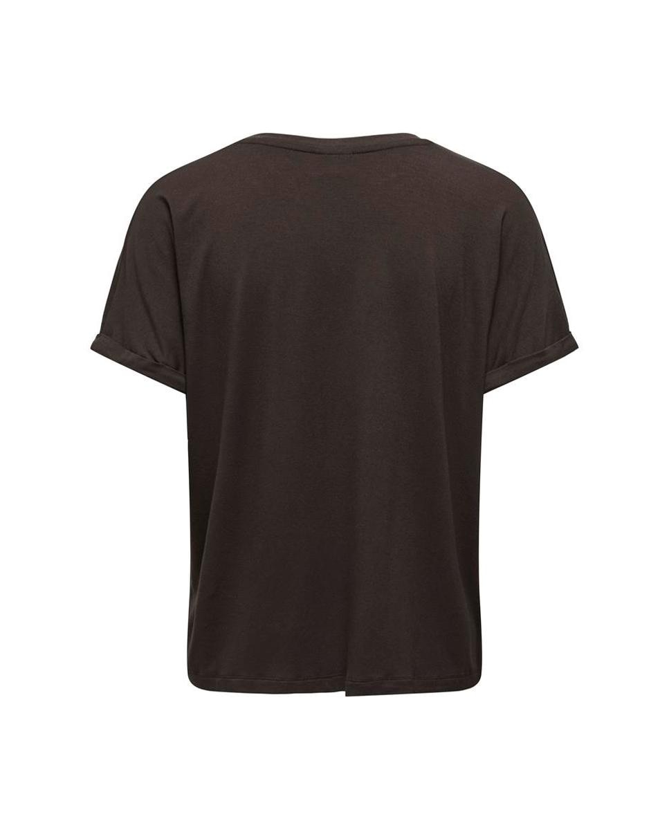 Camiseta de mujer de manga corta con cuello pico - jdy - Marrón oscuro Marrón oscuro-7