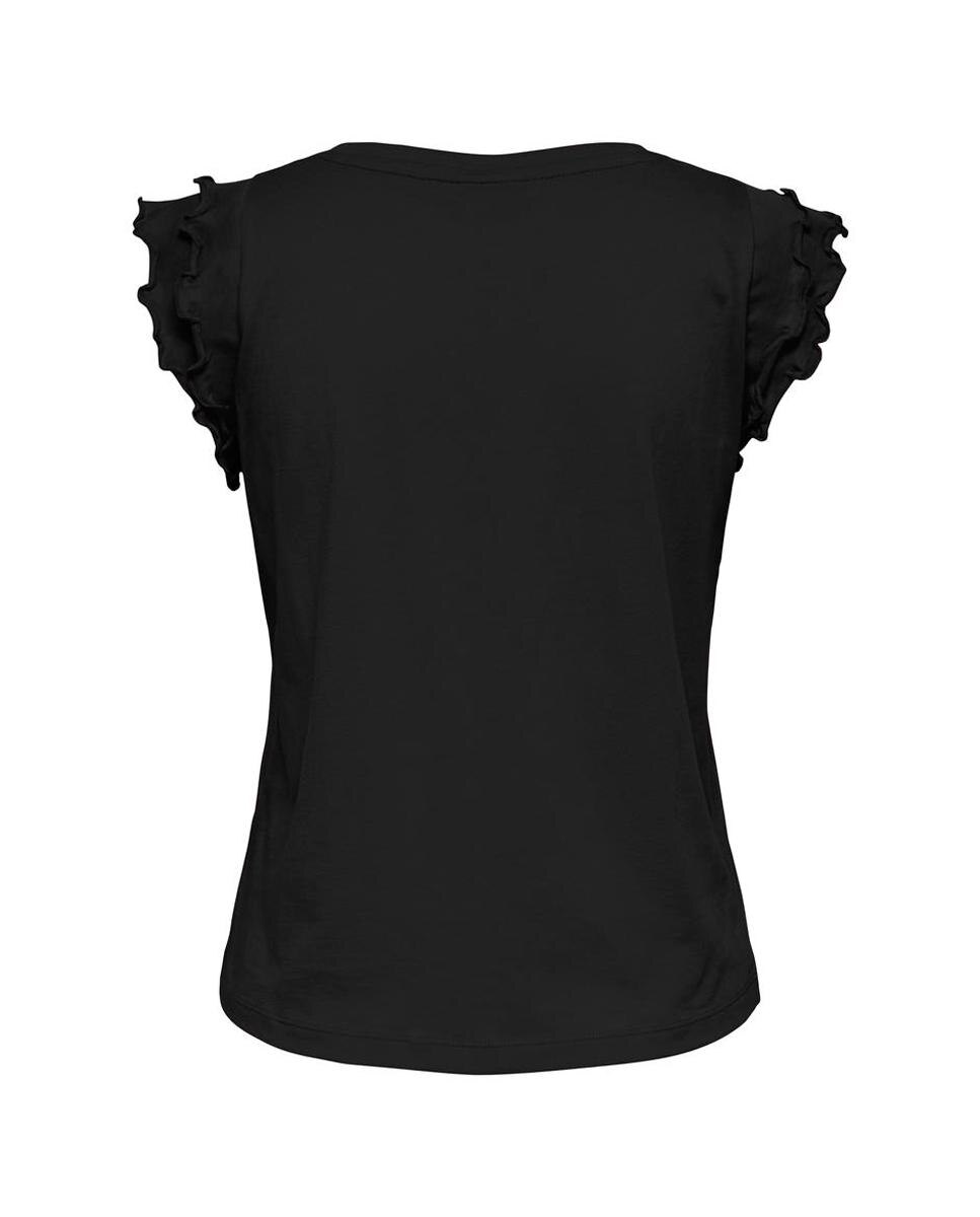 T-shirt de Manga Curta com Folhos Preto-2