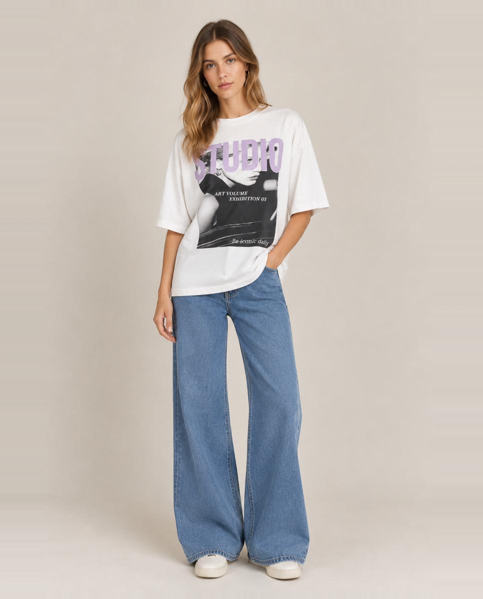Imagen 0 de Camiseta 100% algodón de mujer de manga corta Blanco