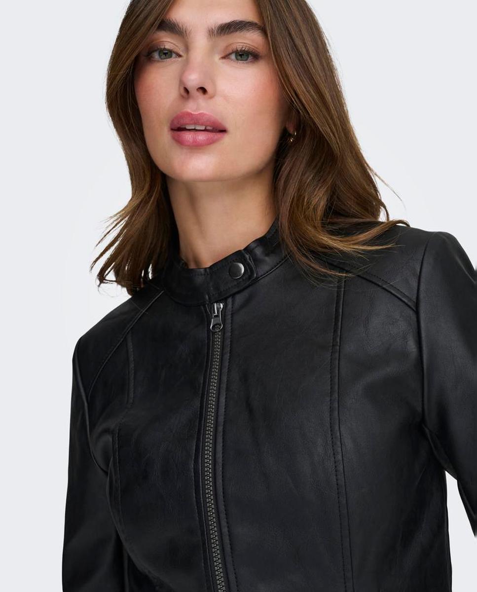 Blusão Estilo Biker com Fecho de Correr Preto-3
