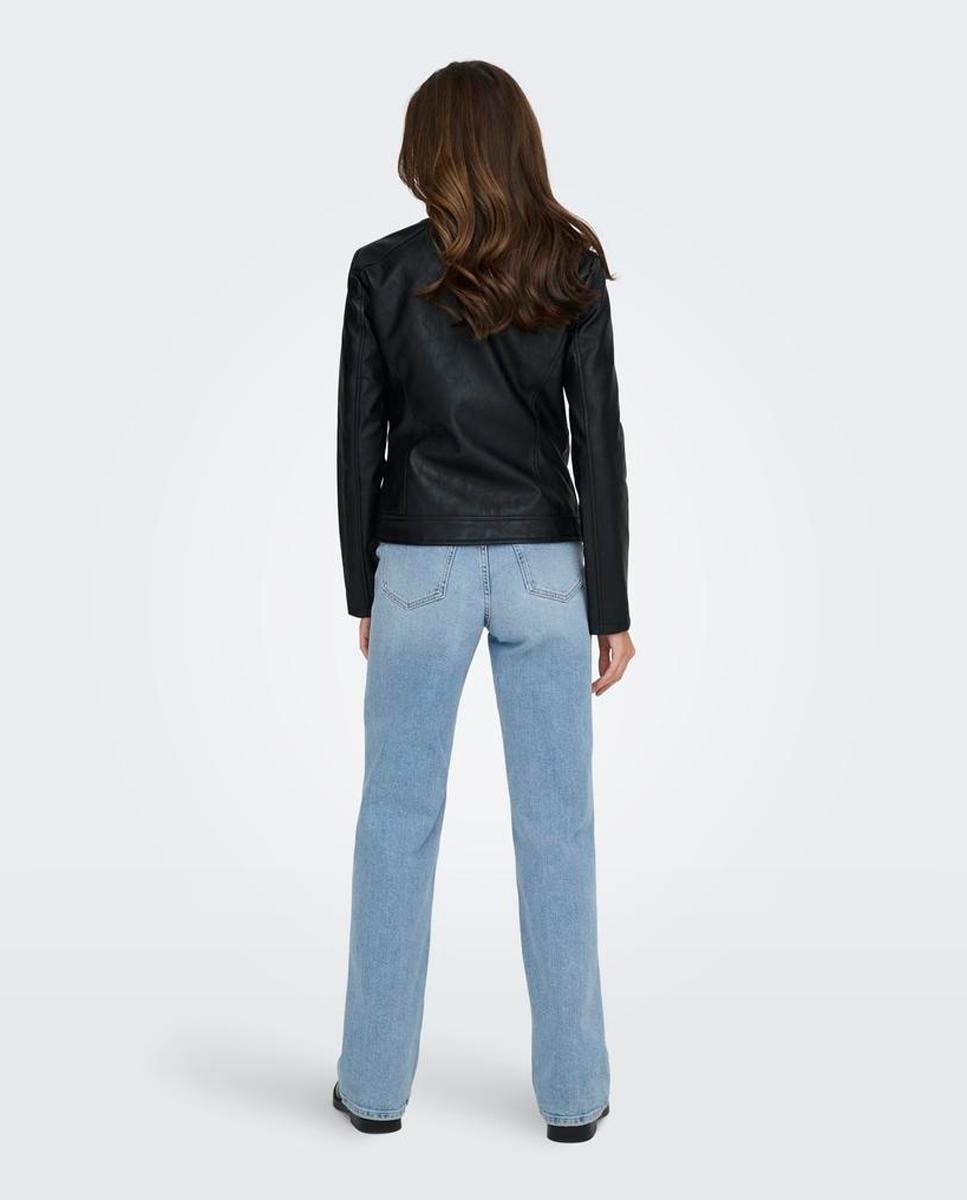 Blusão Estilo Biker com Fecho de Correr Preto-5