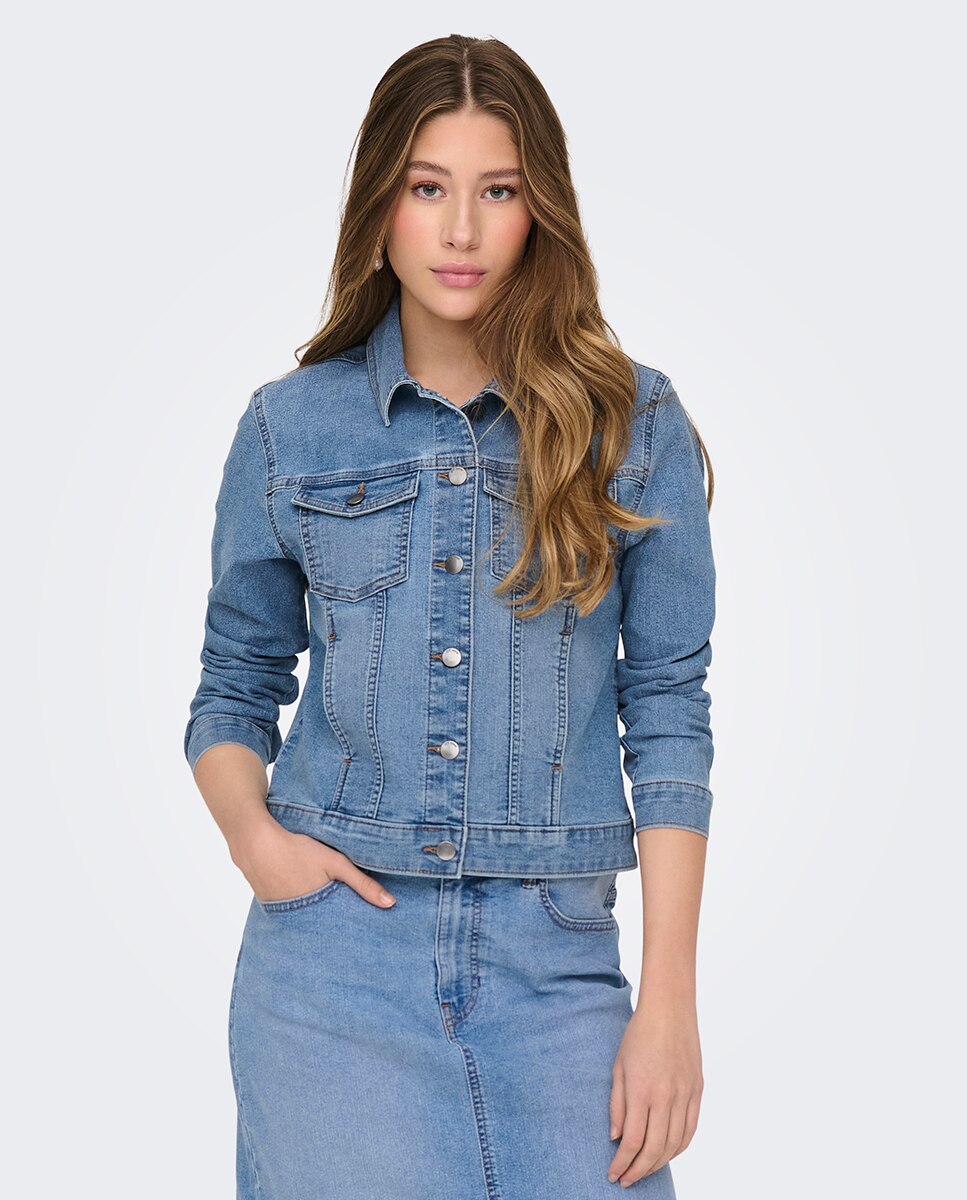 Cazadora vaquera ceñida de mujer - jdy - Negro Azul-1