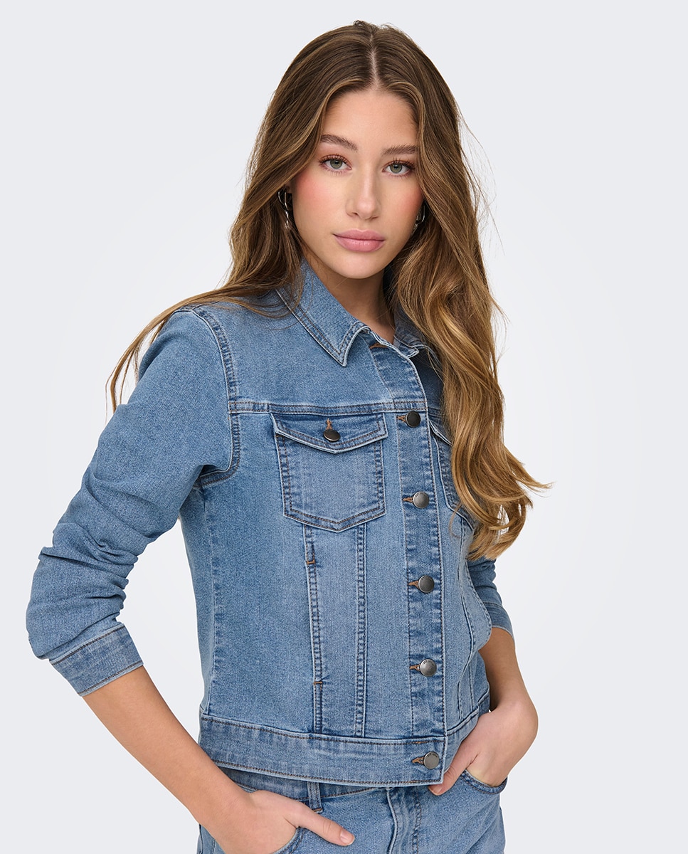 Cazadora vaquera ceñida de mujer - jdy - Negro Azul-2