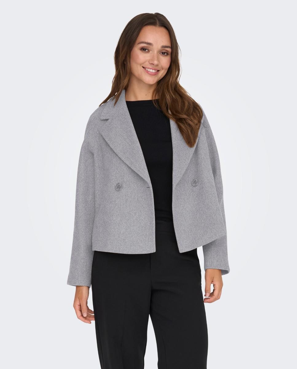 Sobretudo de Pano Curto com Manga Comprida Cinzento-claro-1