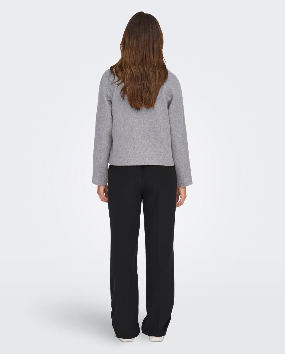 Sobretudo de Pano Curto com Manga Comprida Cinzento-claro-2