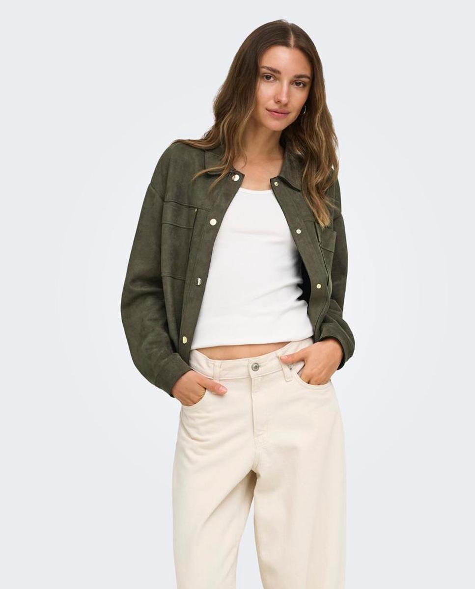 Imagen 1 de Chaqueta de mujer efecto ante con cuello camisero Verde pardo