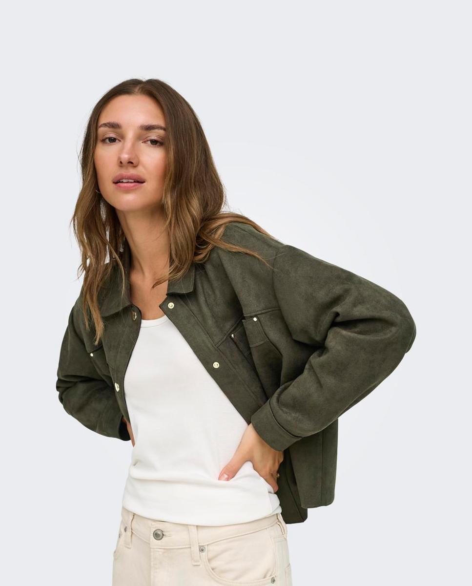 Imagen 3 de Chaqueta de mujer efecto ante con cuello camisero - jdy - Verde pardo Verde pardo