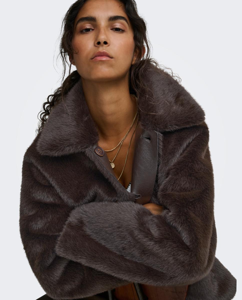 Chaqueta de mujer reversible con cuello solapa - jdy - Marrón oscuro Marrón oscuro-3