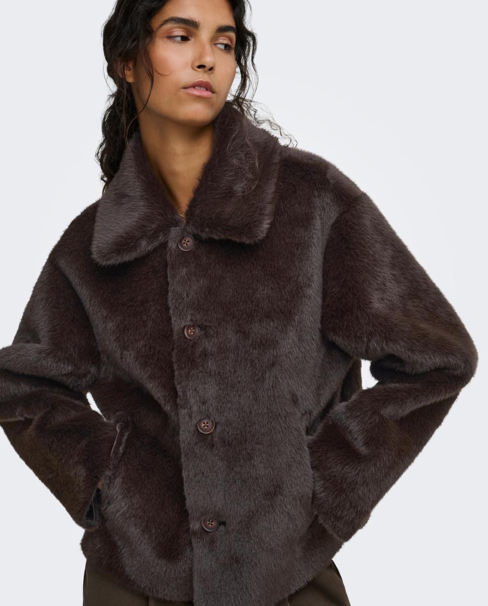 Chaqueta de mujer reversible con cuello solapa - jdy - Marrón oscuro Marrón oscuro-4