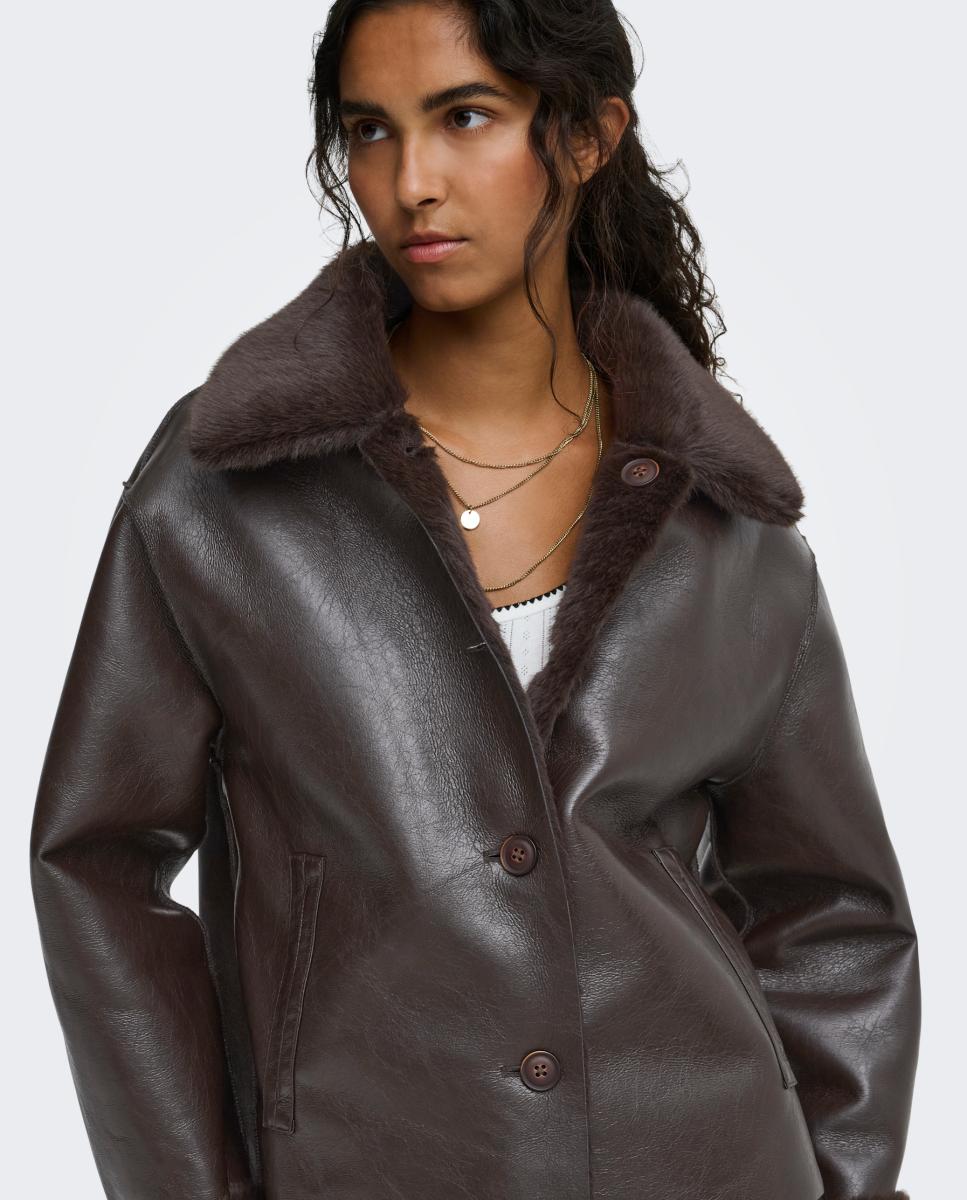 Chaqueta de mujer reversible con cuello solapa - jdy - Marrón oscuro Marrón oscuro-5
