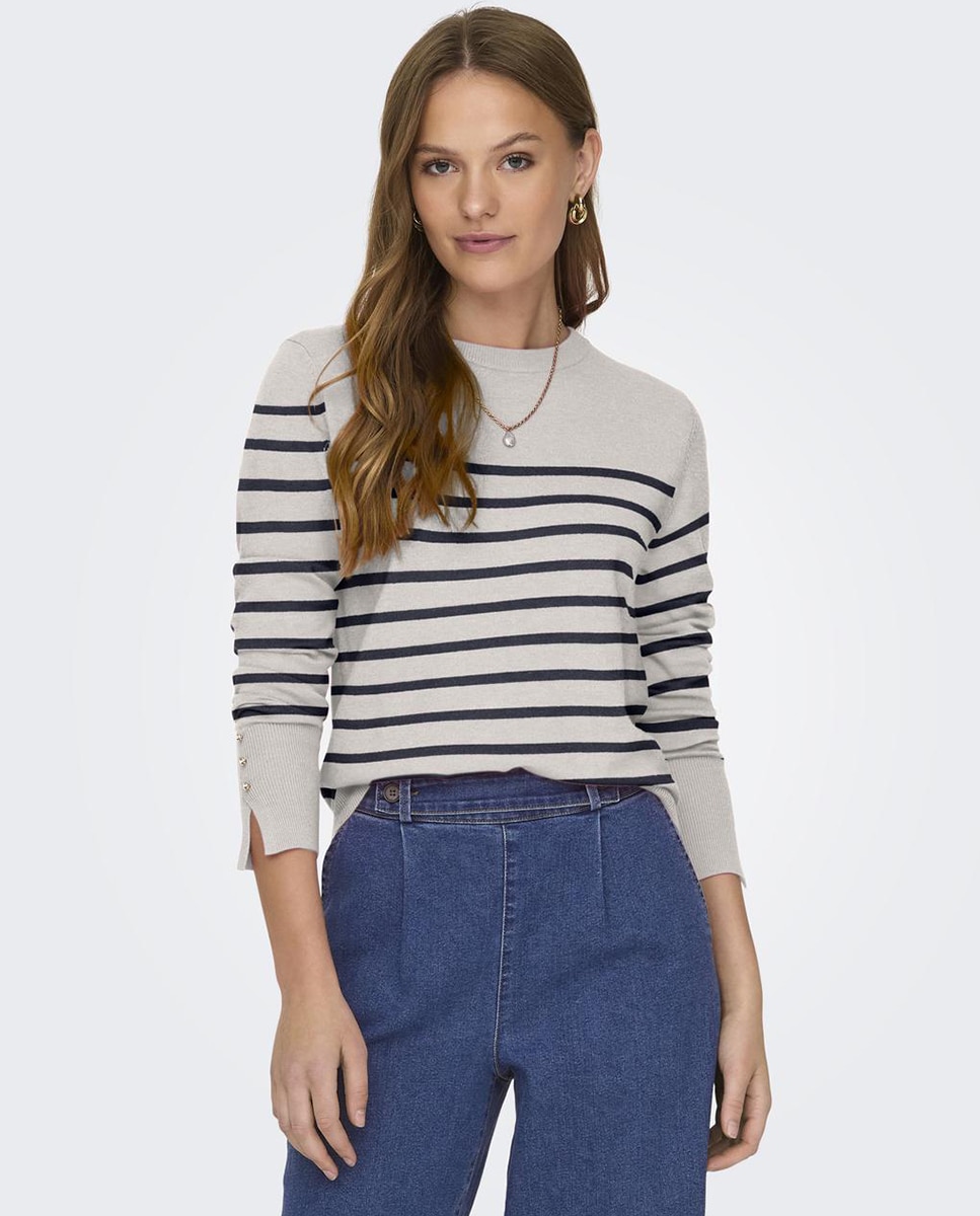 Camisola de malha básica com manga comprida Azul-marinho-1