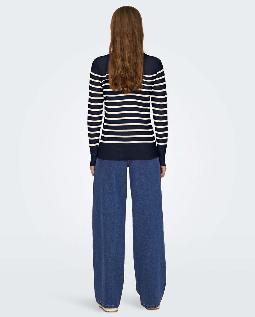 Camisola de malha básica com manga comprida Azul-marinho-3