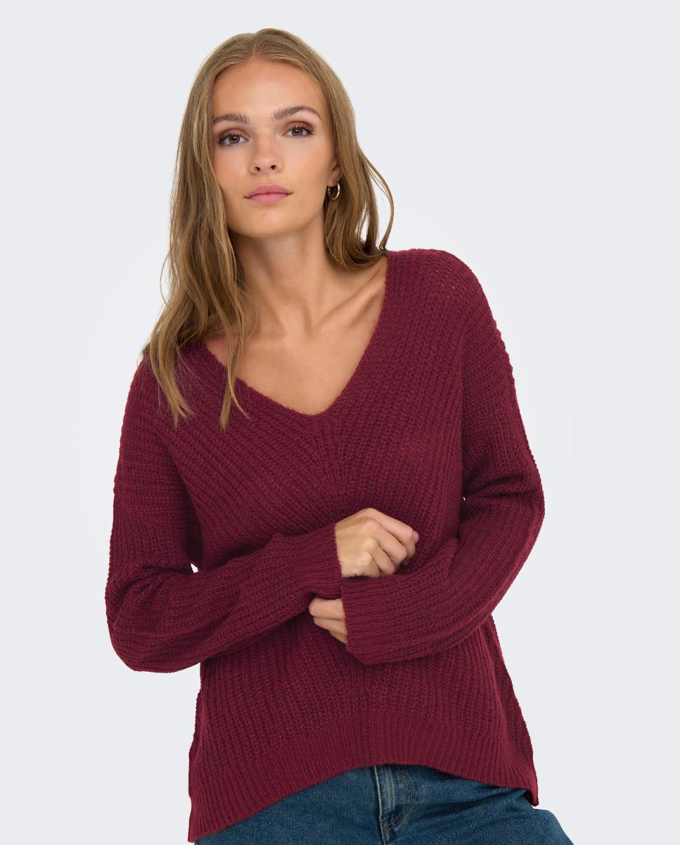 Imagem 0 de Camisola de Malha com Manga Comprida e Decote Ligeiramente em Bico