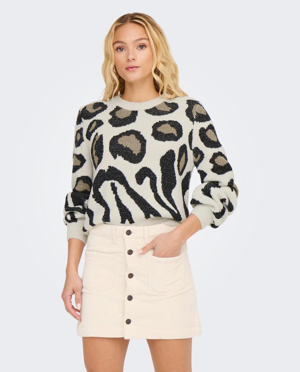 Imagen 1 de Jersey de mujer animal print con cuello redondo - jdy - Beige Beige