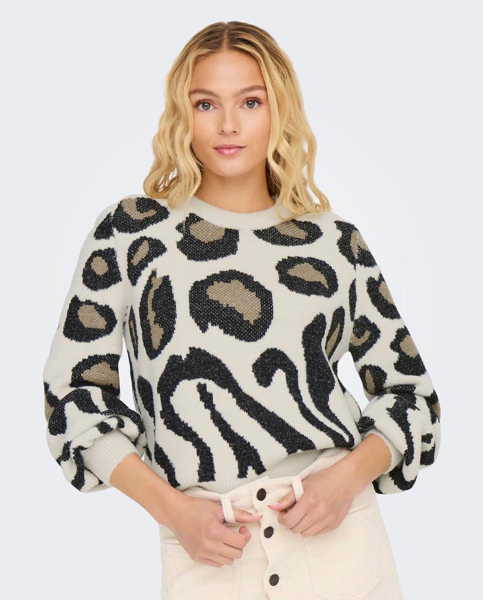 Imagen 2 de Jersey de mujer animal print con cuello redondo - jdy - Beige Beige