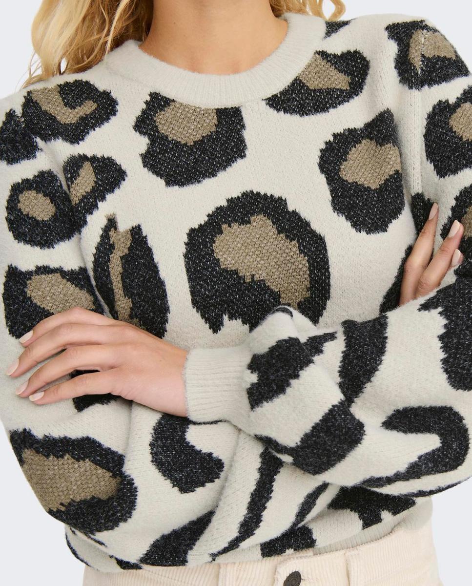 Imagen 4 de Jersey de mujer animal print con cuello redondo - jdy - Beige Beige