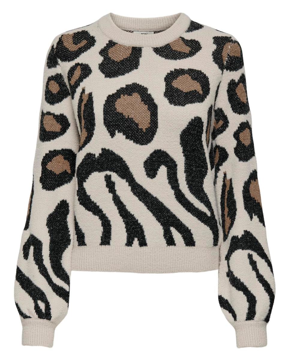 Imagen 5 de Jersey de mujer animal print con cuello redondo - jdy - Beige Beige