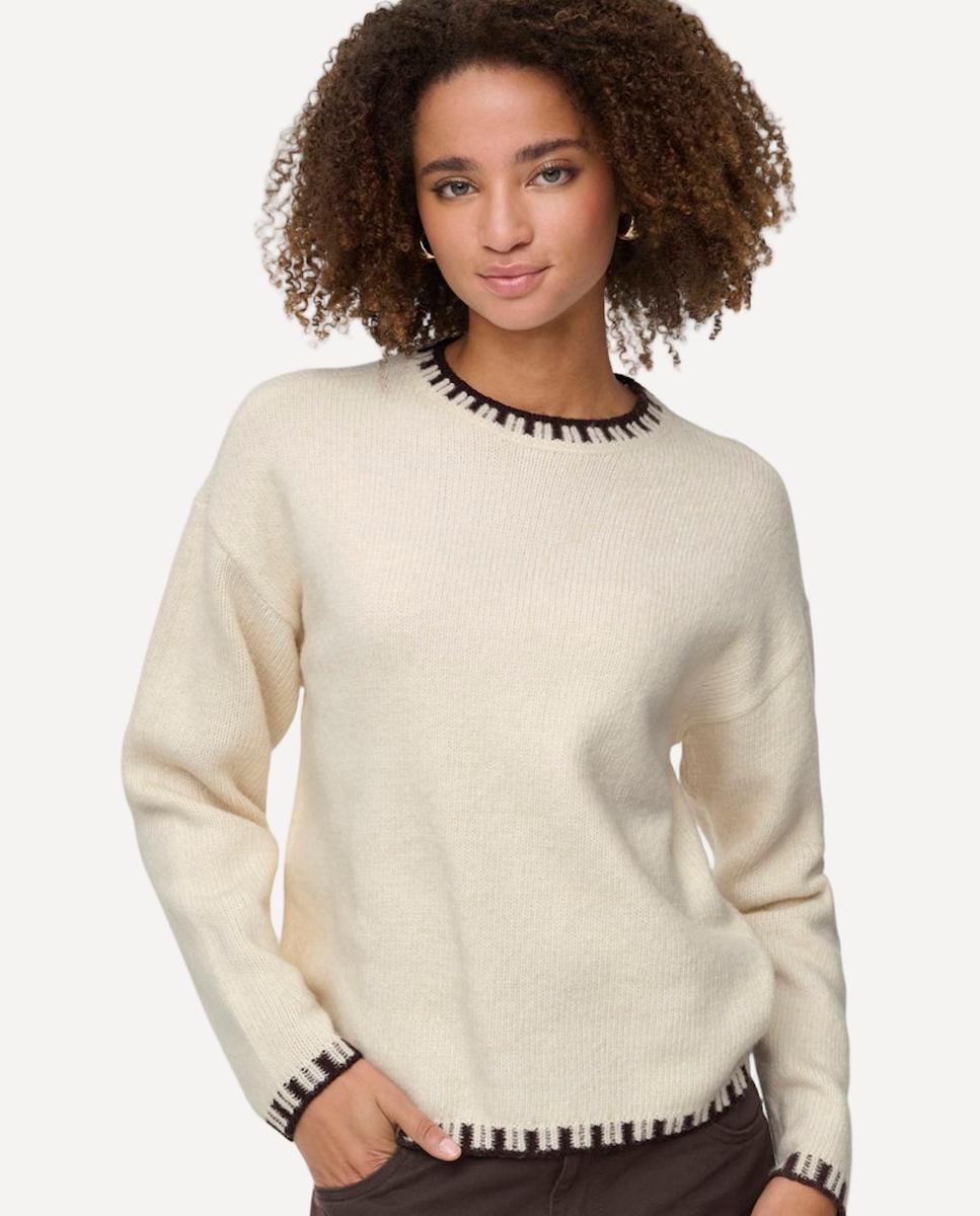 Camisola de malha de mulher com manga comprida Creme-4