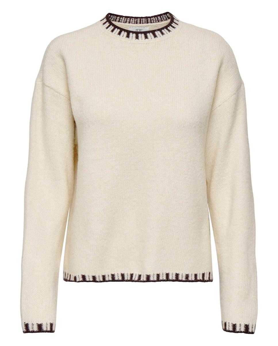 Camisola de malha de mulher com manga comprida Creme-5