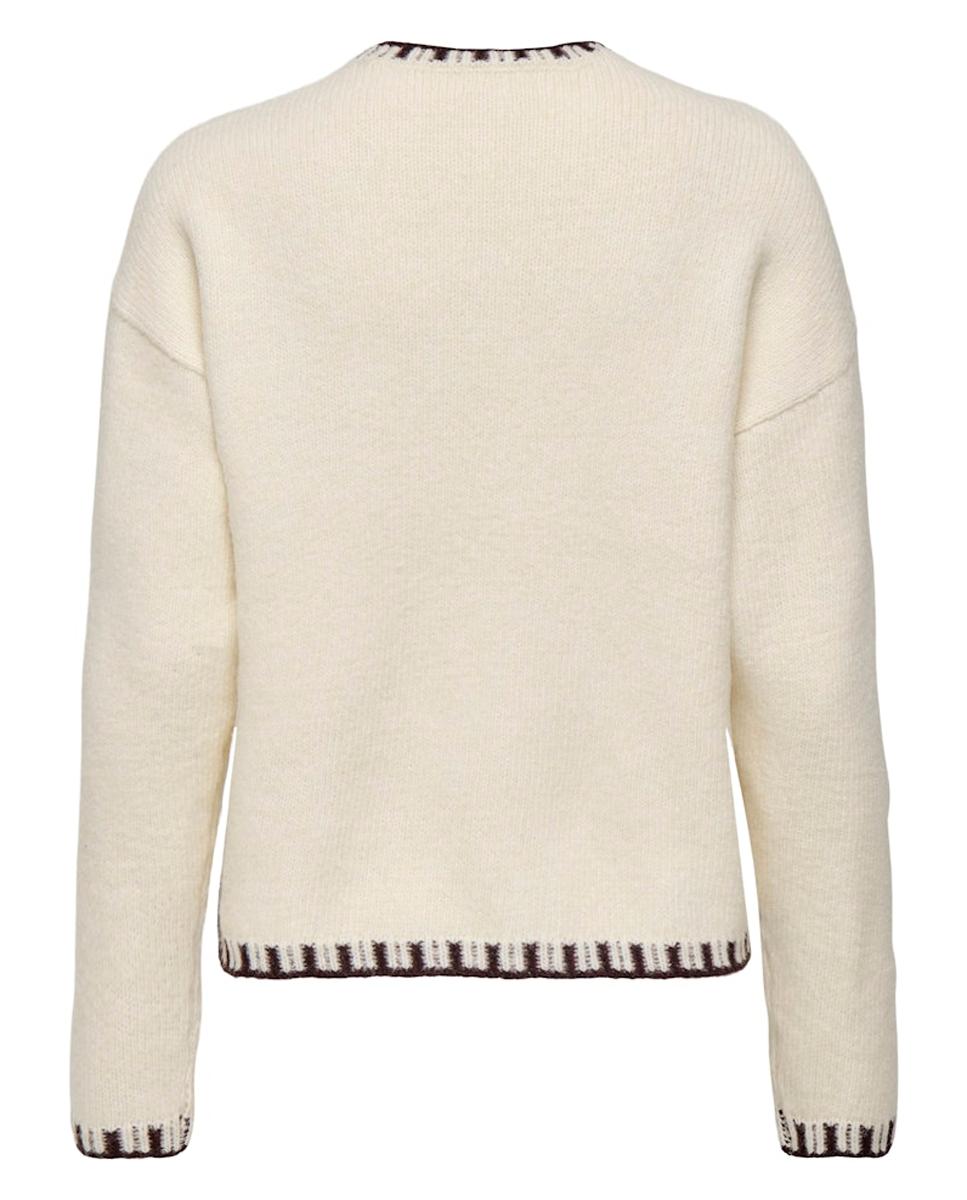Camisola de malha de mulher com manga comprida Creme-6