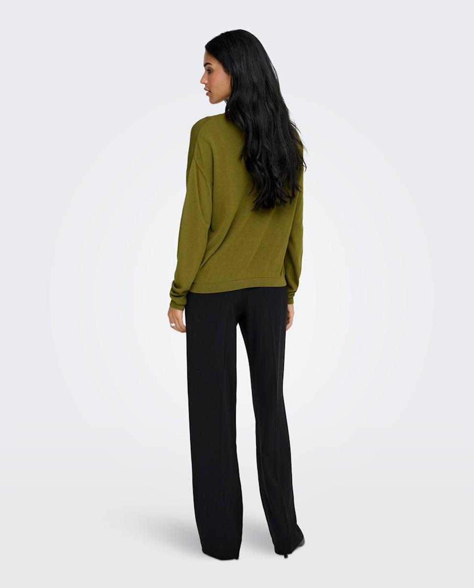 Camisola de malha fina com decote em bico Verde-2