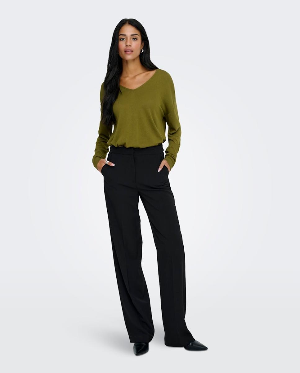 Camisola de malha fina com decote em bico Verde-4
